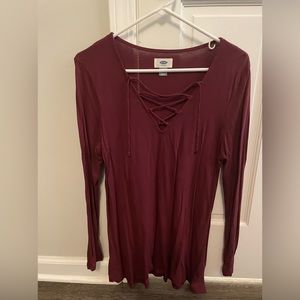 Old Navy maroon top size medium with tie neck detail.